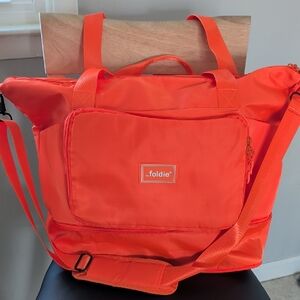 The Foldie Orange Travel Tote Bag - Lightweight Convertible Carryall NWOT